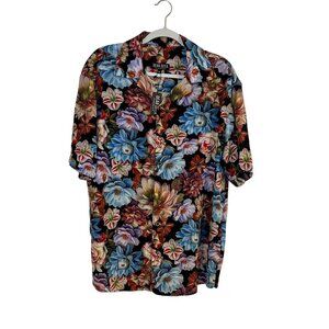 Dear Deer Touch of Modern Men size XL Silk Blend Floral Button Down Eclectic NWT